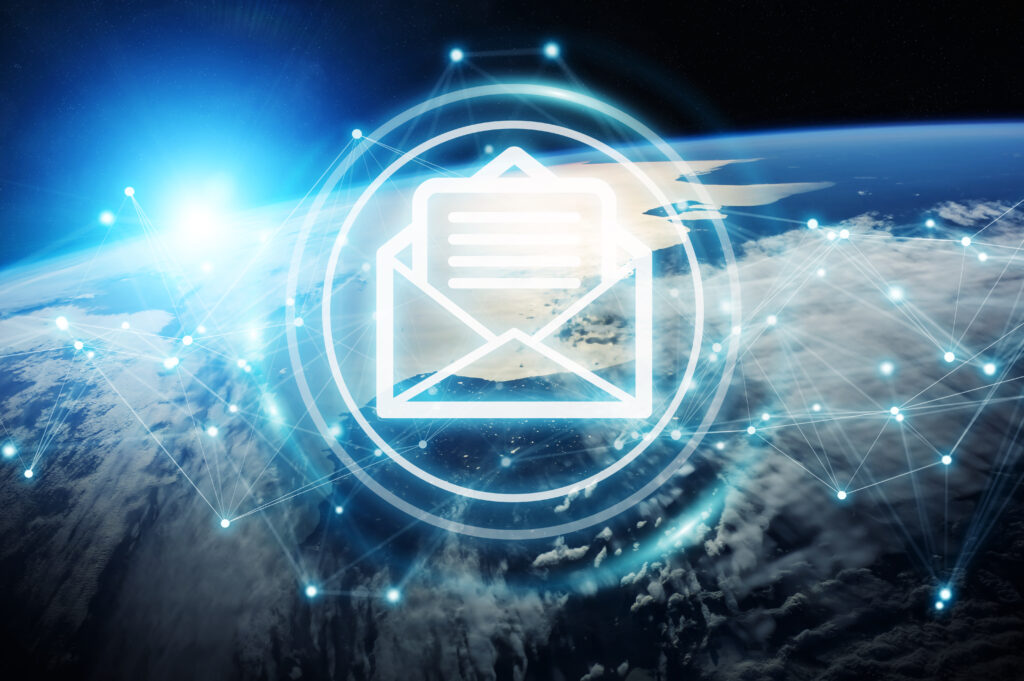 emails exchanges planet earth 3d rendering